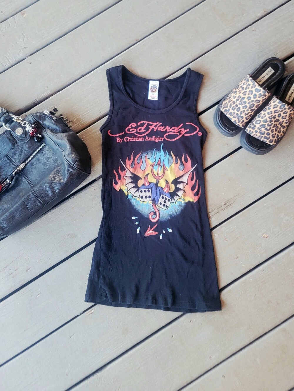 Vintage Alt Y2K Ed HARDY Tank Top Dice Wings Goth Excellent Condition